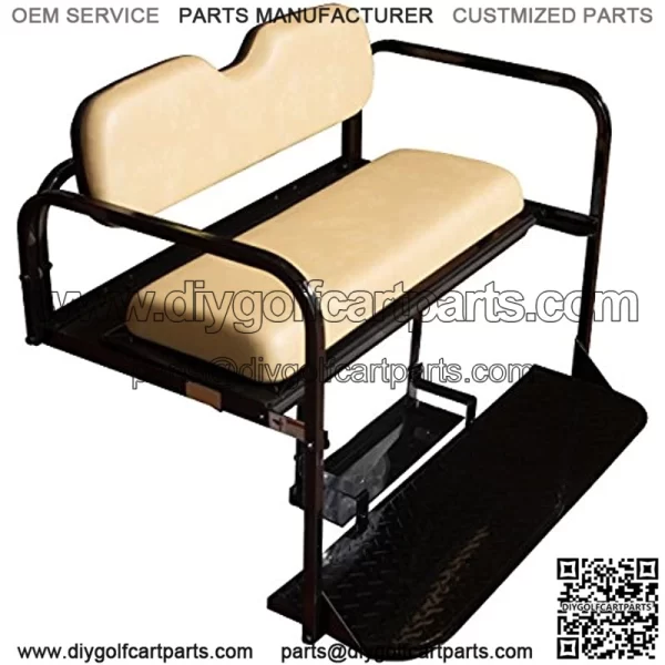 Performance Plus Carts EZGO TXT Golf Cart Rear Flip Folding Back Seat Kit, 1995 and Up - Factory Tan Cushions - Image 2