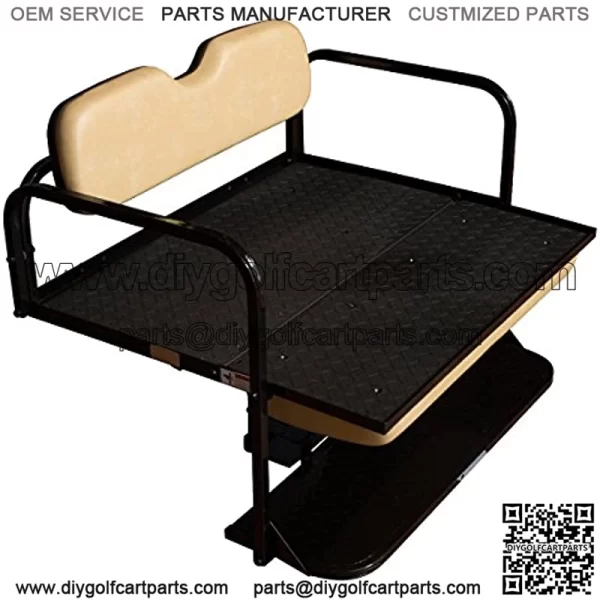 Performance Plus Carts EZGO TXT Golf Cart Rear Flip Folding Back Seat Kit, 1995 and Up - Factory Tan Cushions - Image 3