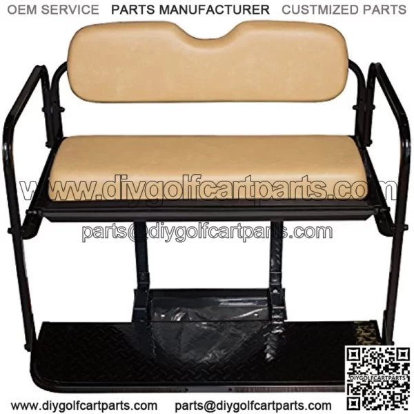 Performance Plus Carts EZGO TXT Golf Cart Rear Flip Folding Back Seat Kit, 1995 and Up - Factory Tan Cushions - Image 4