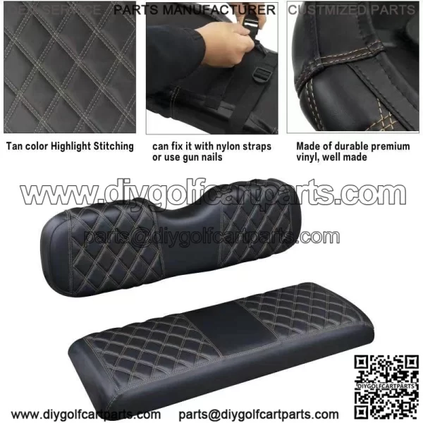 Golf Cart Diamond seat Cover for Club Car EZGO Yamaha, Golf cart Vinyl seat Cover with Brown Stitching - Image 2