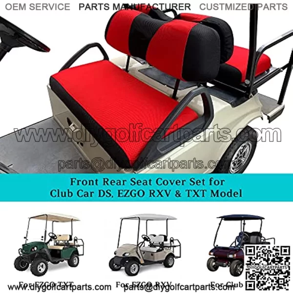 Golf Cart Front Rear Seat Cover Set for EZGO TXT RXV & Club Car DS 2000-up(Flat Backrest), Made w/ 3D Air Mesh Polyester Fabric Breathable Washable - Image 3