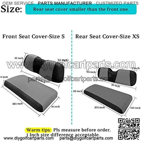 Golf Cart Front & Rear Seat Covers Fits Club Car DS & EZGO RXV TXT 4 Passenger Models Bench Seat Covers Kit, Washable Breathable Polyester Mesh Cloth(Gray and Black) - Image 2