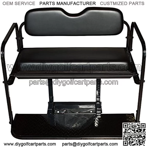 Performance Plus Carts EZGO TXT Golf Cart Flip Folding Rear Back Seat Kit - Black Cushions - Image 2
