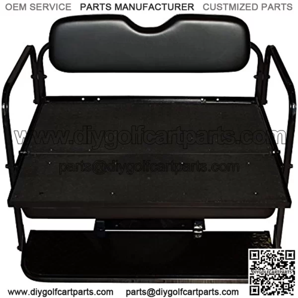 Performance Plus Carts EZGO TXT Golf Cart Flip Folding Rear Back Seat Kit - Black Cushions - Image 3