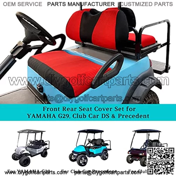Front Rear Golf Cart Seat Covers for Yamaha G29 Drive & Drive 2, Club Car Precedent Carryall Tempo Onward and Star EV, Made w/ 3D Air Mesh Polyester Fabric Breathable Washable - Image 2