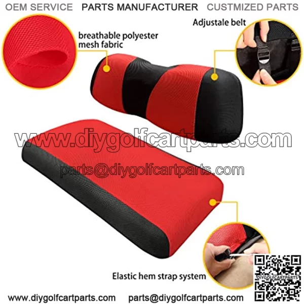 Front Rear Golf Cart Seat Covers for Yamaha G29 Drive & Drive 2, Club Car Precedent Carryall Tempo Onward and Star EV, Made w/ 3D Air Mesh Polyester Fabric Breathable Washable - Image 3