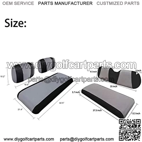 Golf Cart Front & Rear Seat Covers Full Set for Yamaha G2 G8 G9 G11 G14 G16 G19 G20 G21 G22 & Club Car DS Pre-2000, Tomberlin Emerge E2, E-Z-GO Marathon, Fits 4 Passenger Seat Golf Cart - Image 2