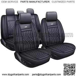 CLUB 5 Car Seat Covers Full Set with Waterproof Leather Universal Fit for Elantra Sonata Sportage RAV4 CRV Altima Accord Chevy Equinox (Black Full Set)