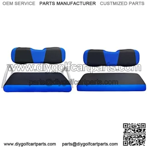 Golf Cart Front + Rear Seat Cover Set for EZGO TXT RXV & Club Car DS 4 Passenger Models Bench Seat Covers Kit Breathable Washable Polyester Mesh Cloth (S+XS) (Black/Blue)