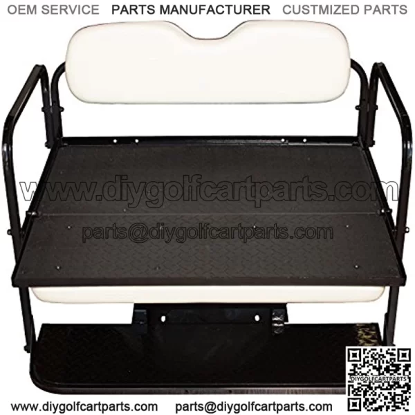 Performance Plus Carts EZGO TXT Golf Cart Flip Folding Rear Back Seat Kit - Oyster White Cushions - Image 3