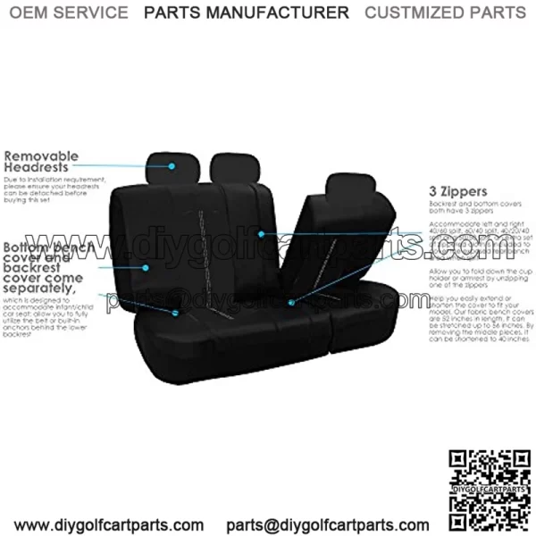 FH Group Highest Grade Faux Leather Split Bench Seat Cover, Rear Set ?C Universal Fit for Cars Trucks & SUVs (Solid Black) PU008013 - Image 2