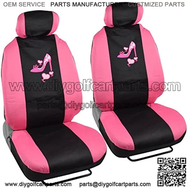 Lady High Heel Shoe Seat Covers for Car w/ Triple Pink Hearts Auto Accessories Interior Car Truck SUV Combo Kit Gift Set - 9PC - Image 2