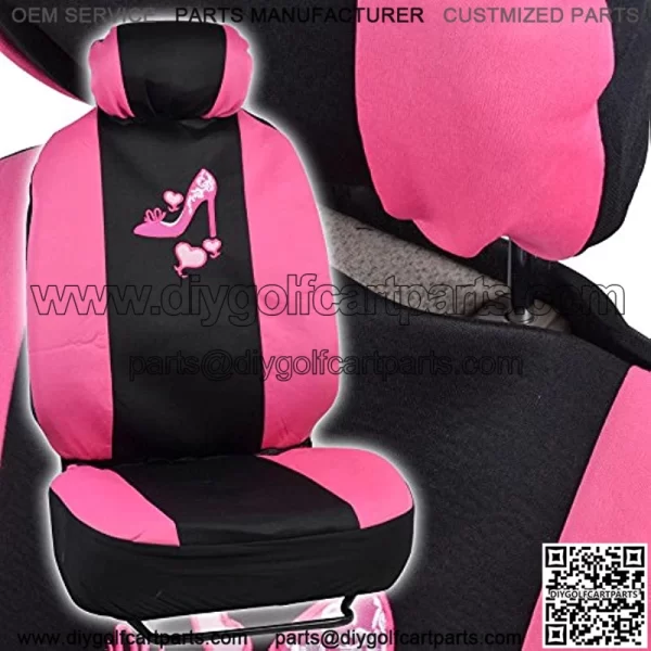 Lady High Heel Shoe Seat Covers for Car w/ Triple Pink Hearts Auto Accessories Interior Car Truck SUV Combo Kit Gift Set - 9PC - Image 4