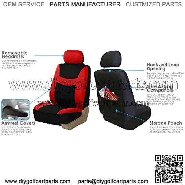 FH Group Car Seat Covers Combo Full Set with Carpet Floor mats Steering Wheel Cover and Seat Belt Pads- Universal Fit for Cars Trucks and SUVs (Red) - Image 2