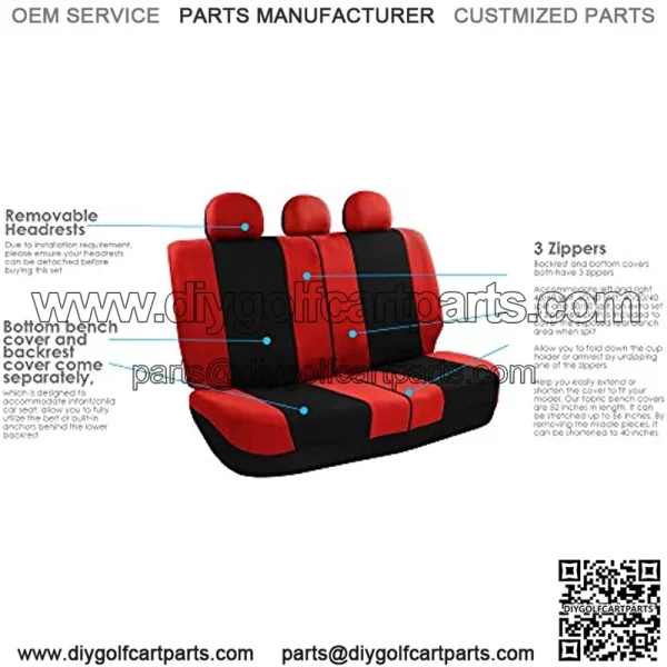 FH Group Car Seat Covers Combo Full Set with Carpet Floor mats Steering Wheel Cover and Seat Belt Pads- Universal Fit for Cars Trucks and SUVs (Red) - Image 3
