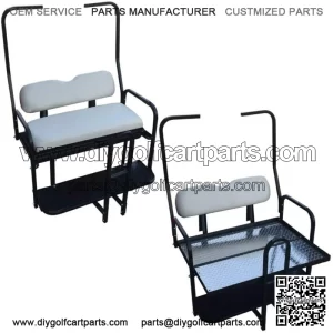 Club Car DS Golf Cart Flip Folding Rear Back Seat Kit Diamond Plate - Off White