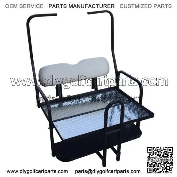 Club Car DS Golf Cart Flip Folding Rear Back Seat Kit Diamond Plate - Off White - Image 2