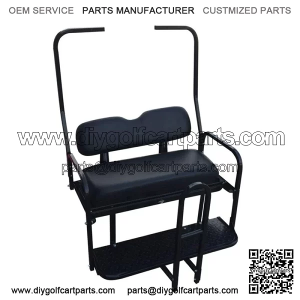 Club Car DS Golf Cart Flip Folding Rear Back Seat Kit with Diamond Plate - Black - Image 3