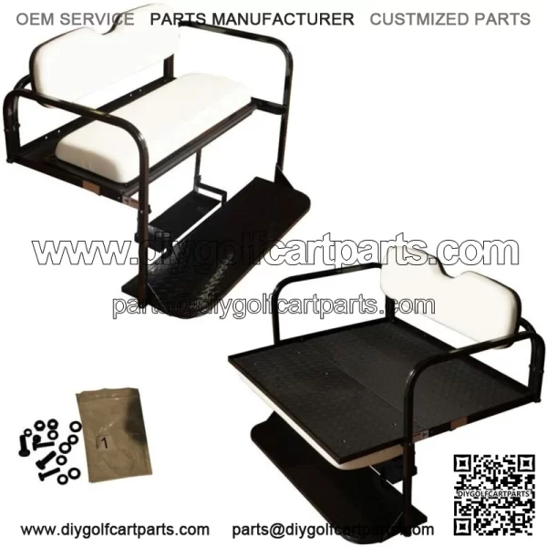 Club Car DS Golf Cart Flip Folding Rear Back Seat Kit - Off White Cushions