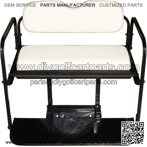 Club Car DS Golf Cart Flip Folding Rear Back Seat Kit - Off White Cushions - Image 4
