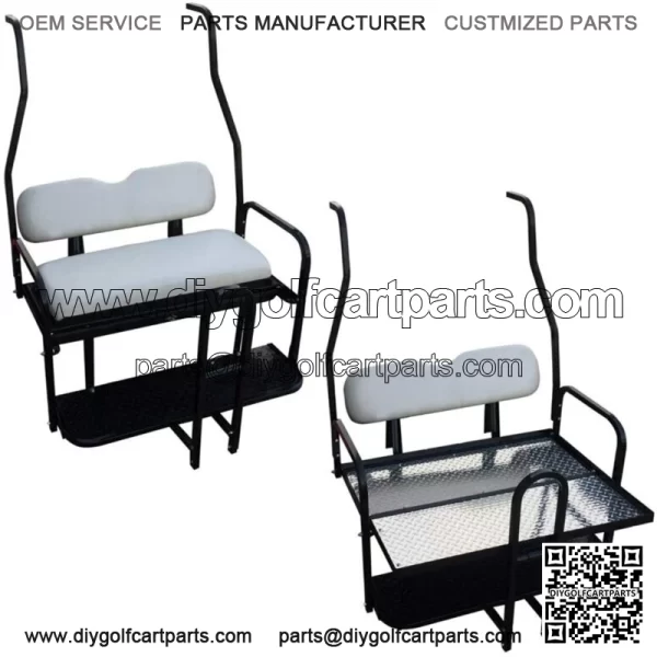 Club Car DS Golf Cart Flip Folding Rear Seat Kit Diamond Plate Deck - Off White