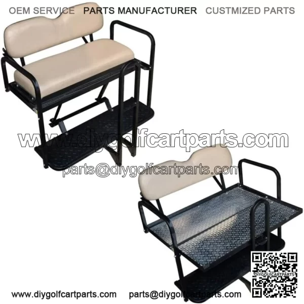 EZGO RXV 2008-2015 Golf Cart Flip Folding Rear Back Seat Kit Diamond Plate-Stone