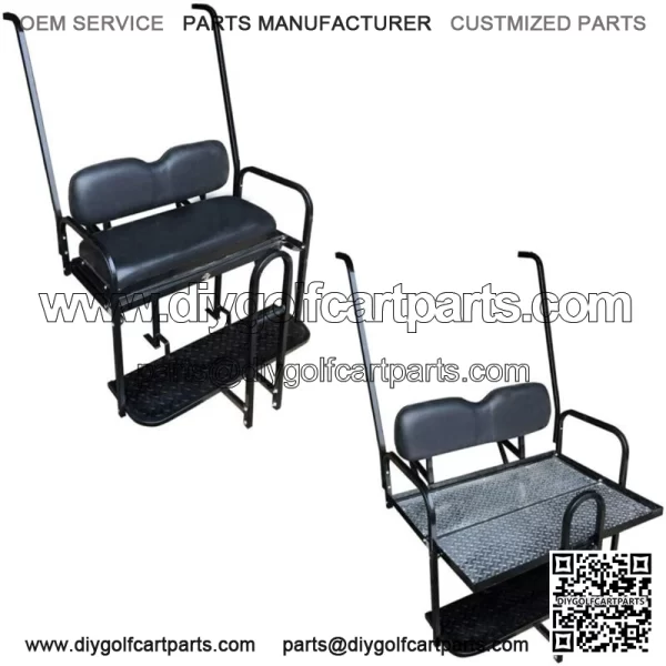 Yamaha G22 Golf Cart Flip Folding Rear Back Seat Kit with Diamond Plate - Black
