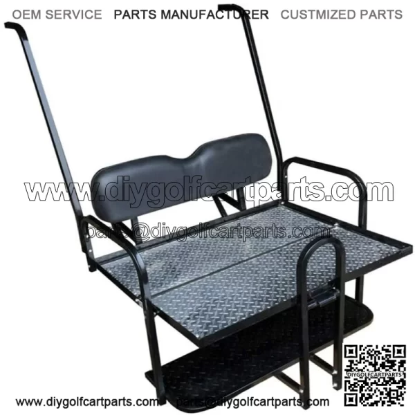 Yamaha G22 Golf Cart Flip Folding Rear Back Seat Kit with Diamond Plate - Black - Image 2