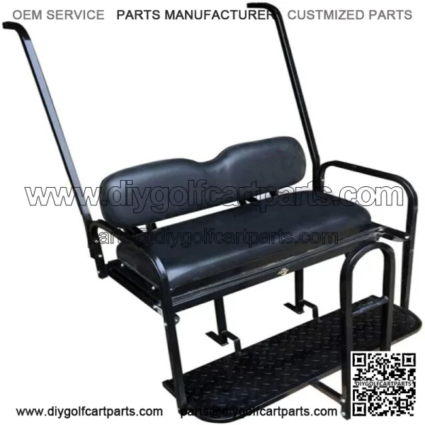 Yamaha G22 Golf Cart Flip Folding Rear Back Seat Kit with Diamond Plate - Black - Image 3