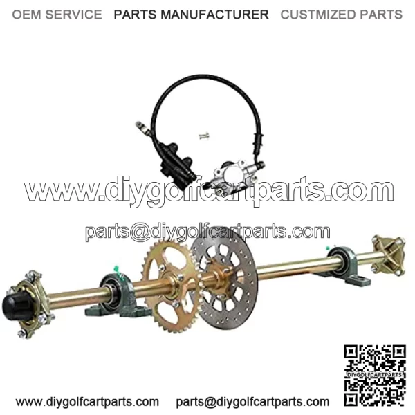 44" Go Kart Rear Axle Shaft Kit with Chain Sprocket Brake Disc Pillow Block Wheel Hub and Brake Master Cylinder for ATV Quad Golf Cart