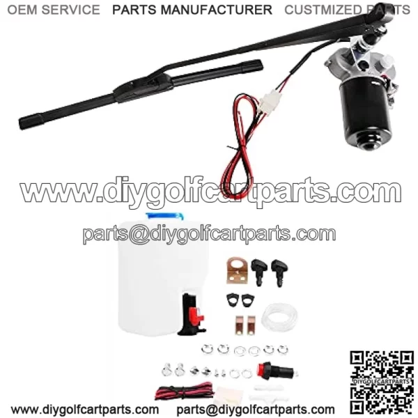 Universal 12V 110 Degree Electric UTV Windshield Wiper Motor Kit with Windshield Washer Pump Kit Fit for Polaris Ranger RZR Kawasaki Honda Pioneer Golf Cart Arm/Blade Size:15.7"/17.7" - Image 2