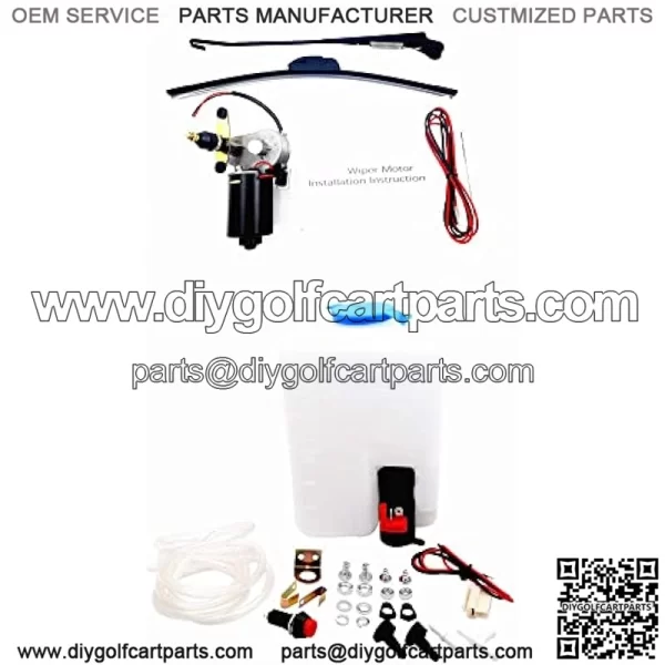 Universal 12V 110 Degree Electric UTV Windshield Wiper Motor Kit with Windshield Washer Pump Kit Fit for Polaris Ranger RZR Kawasaki Honda Pioneer Golf Cart Arm/Blade Size:15.7"/17.7" - Image 3
