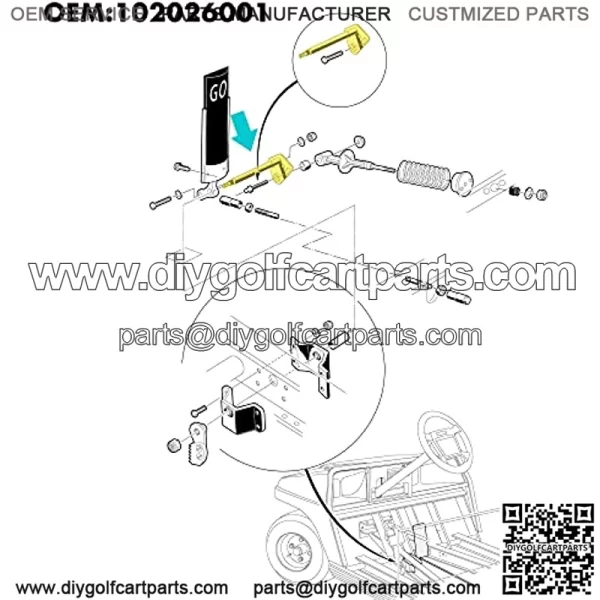 Golf Cart Accelerator Pivot Rod Assembly Kit Fits Club Car DS Gas & Electric Golf Carts Years 1996-Up 1020260-01 - Image 2
