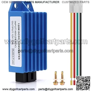 Universal Golf Cart DC Converter 120W Voltage Reducer fit for Golf Cart EZGO Yamaha Club Car (Input 28V-60V, Output 12V 10A)