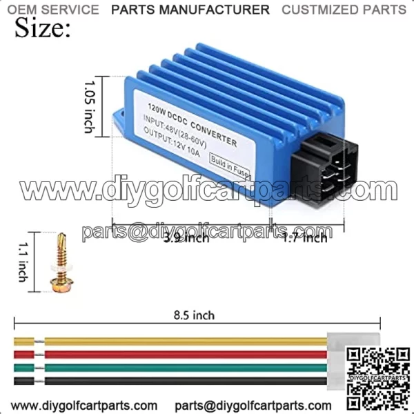 Universal Golf Cart DC Converter 120W Voltage Reducer fit for Golf Cart EZGO Yamaha Club Car (Input 28V-60V, Output 12V 10A) - Image 2
