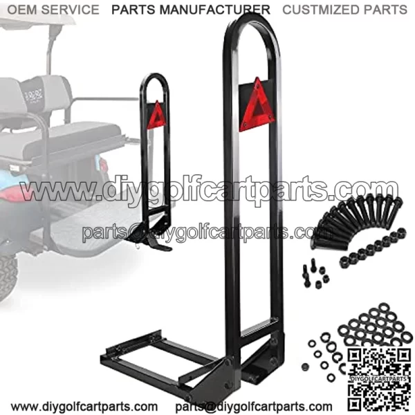 Golf Cart Universal Rear Seat Safety Grab Bar Fits Yamaha, EZGO, Club Car, Rear Hand Rail with Safety Triangles Red Directive Design