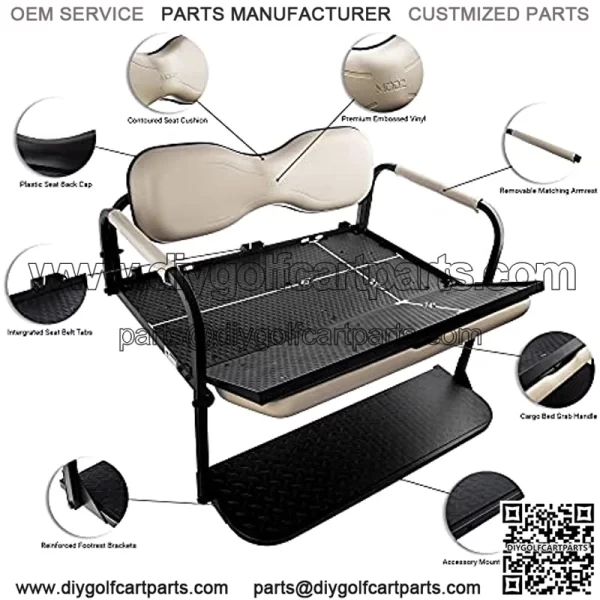 Club Car DS Golf Cart Rear Seat Kit ?C Buff - Image 3