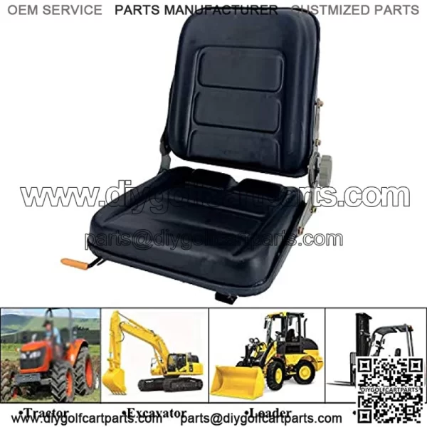 PVC Forklift Seat Suspension Tractor Seat with 140?? Adjustable Back Angle | Black | Fits Excavator Forklift, Tractor, Skid Loader, Backhoe Dozer Telehandler, Heavy Mechanical Seat - Image 2