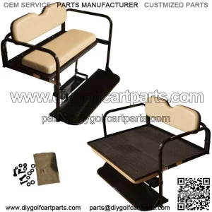 EZGO RXV Golf Cart Flip Folding Rear Back Seat Kit - Stone Cushions