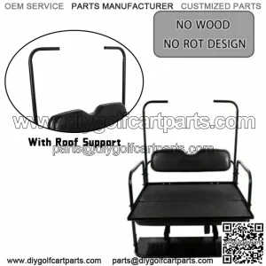 Fit EZGO TXT Golf Cart 1995+ Flip Folding Rear Back Seat with Roof Support Black