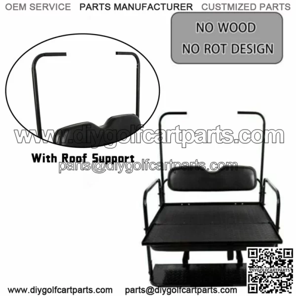 Fit EZGO TXT Golf Cart 1995+ Flip Folding Rear Back Seat with Roof Support Black