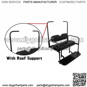 For EZGO TXT 1995 UP Golf Cart Back Seat w/ Roof Supports And Black Cushions