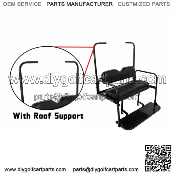 For EZGO TXT 1995 UP Golf Cart Back Seat w/ Roof Supports And Black Cushions