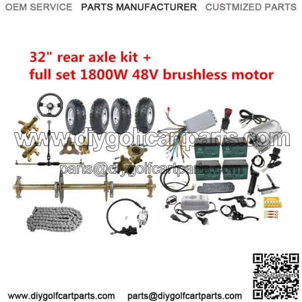 32" Go Kart Rear Axle Kit 6" Wheels 1800W 48V Electric Motor Kit Trike Quad ATV