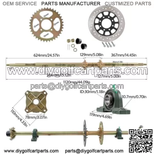 44" ATV Quad Go Kart Rear Live Axle Kit Sprocket Brake Disc Wheel Hub Golf Cart